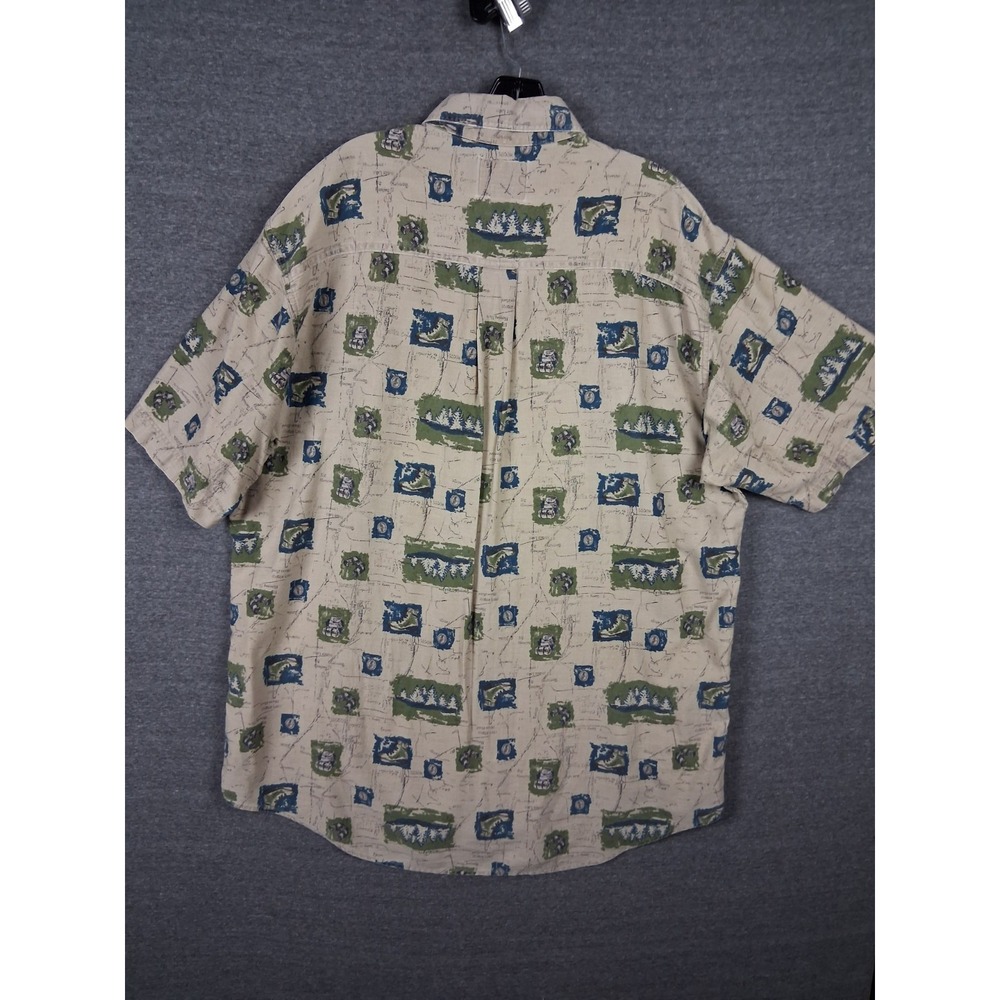 Woolrich Mens Shirt XL Tall Tan Explorer Theme Print Outdoor Gorp Hiking Camping - Picture 3 of 7